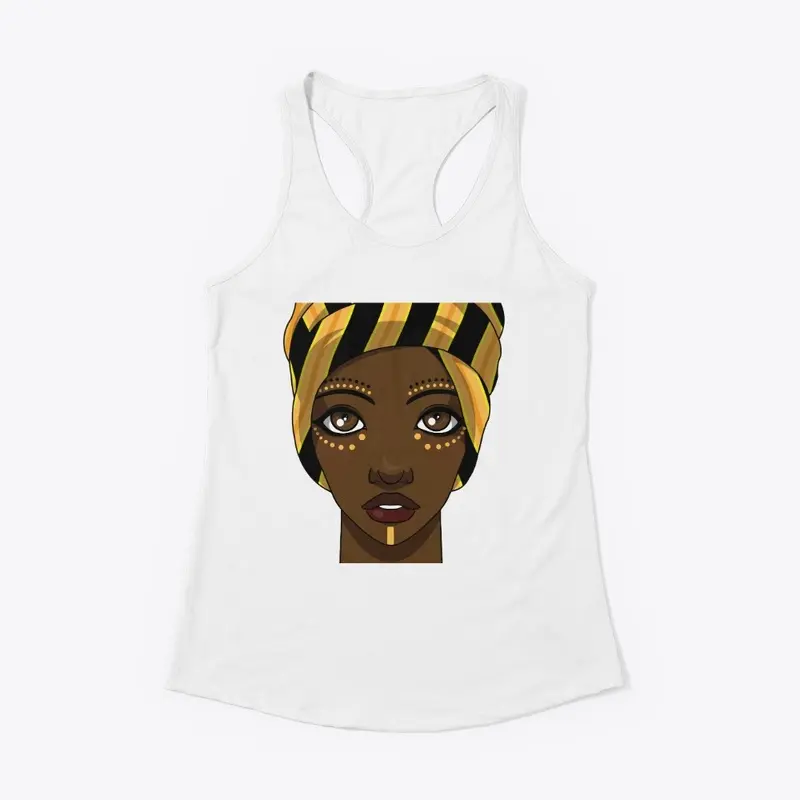 African Woman in Yellow Black Turban